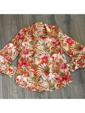 Tommy Bahama Shirt Womens M Multicolor Silk Floral Hawaiian Aloha Button Up